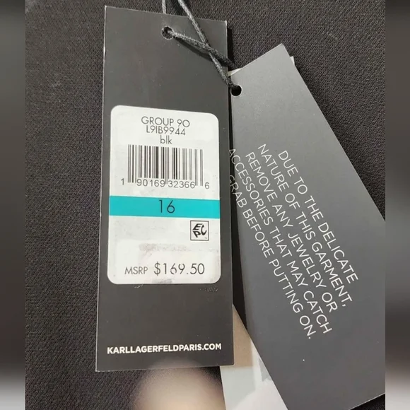 Karl Lagerfeld Flapper Style, Black Lace & Faux Leather Trim Dress - Picture 7 of 7